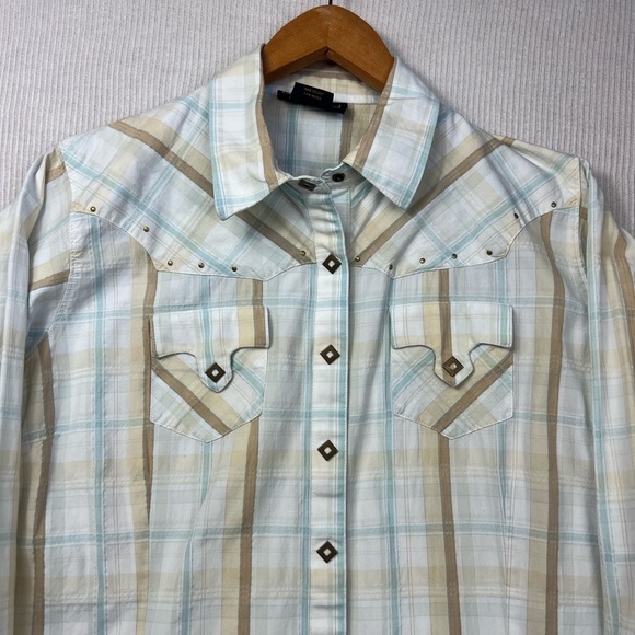 ARIAT Women’s XL Plaid Snap Front Western Shirt Top Long Sleeve Studded Collared - Picture 2 of 11